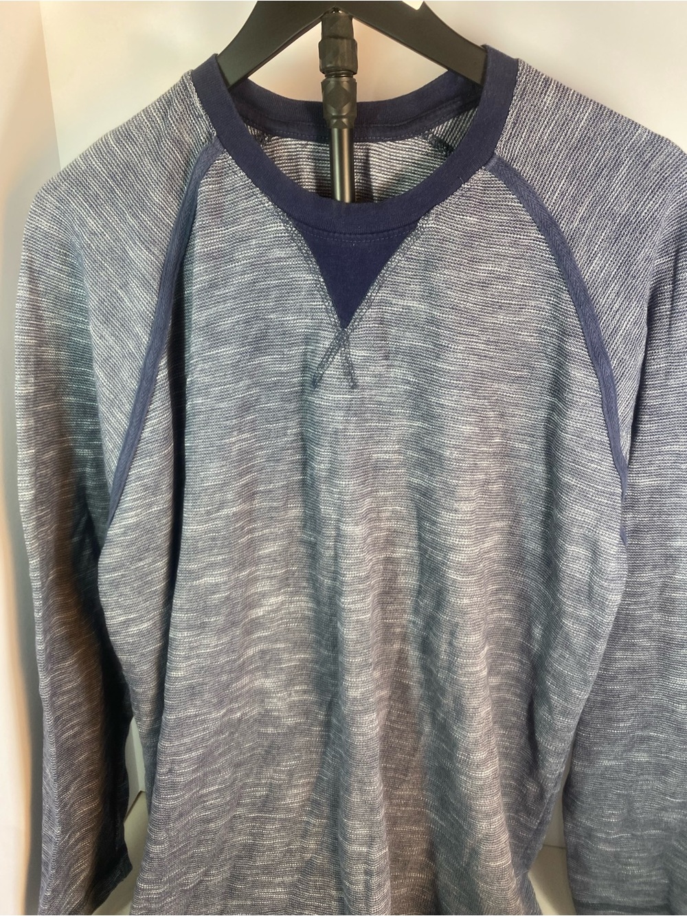 Beverly Hills Polo Club Men’s Crewneck Sweater - Heather Blue with Navy Trim
